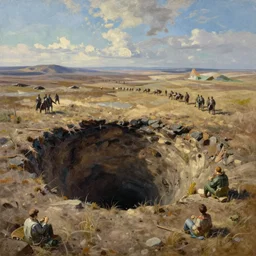barren tundra, deep sinkhole, extremely detailed oil painting, rhads, sargent and leyendecker, savrasov levitan polenov, bruce pennington, studio ghibli, tim hildebrandt, digital art, landscape painting, trending on artstation, masterpiece