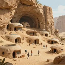 futuristic sci - fi sand stone cave houses, cliffs, extremely detailed, sharp focus, wide view, full body shot, smooth, digital illustration, by beeple, craig mullins, james jean, by rossdraws, frank franzzeta, mcbess, sakimichan, brosmin, danton fadeev, steve simpson