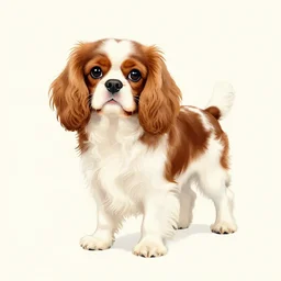 fluffy cavalier king charles spaniel, color screenprint