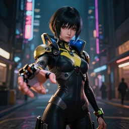 lain iwakura from serial experiments lain in plugsuit in cyberpunk neon city dark street wonderful masterpiece highly detailed scifi, beautiful cinematic light deep focus, elegant, digital painting, smooth, sharp focus, golden ratio, dramatic illumination, ultra realistic, 4 k, art by greg rutkowski wlop rossdraws detailed fingers