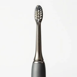 vintage electric toothbrush, high detail macro photography, isolated on a pure white background, centered, entire object in frame, sharp focus, soft studio lighting