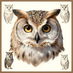 ( ( ( wolf ) ) ) with the head of an owl, animal reference sheet, featured on artstation