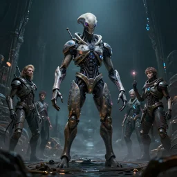 low wide perspective portrait photo of a hyperdetailed futuristic alien cyborg, magical studio lighting, 3 d render, by wayne barlowe, by beeple, by artgerm, beksinski, rutkowski, peter gric, photorealistic, cinematic dramatic lighting, ominous electric atmosphere, photorealistic, using nikon d 7 5 0 0 and mitu