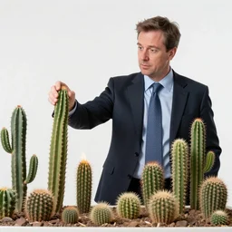 Nick Clegg setting a cactus collection on fire,, highly detailed, professional photograph, sharp focus