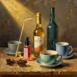 still life painting of random vaporwave objects by pieter claesz, oil on canvas, strong lighting, highly detailed, hyper realism, golden hour, god rays, hd, 4 k