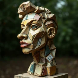 sculpture of 💃, made of recycled materials, detailed, cubism, full color hd