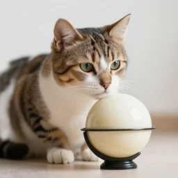 photo of a cat pondering his orb