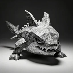 angry shark head low poly marble statue black and white