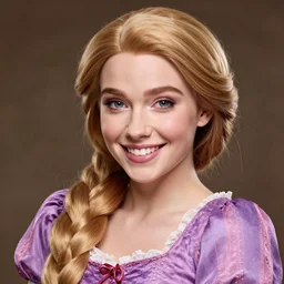 portrait photo of rapunzel, smiling , close-up, high detail, studio, sharp, Canon- 70-200mm lens