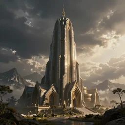 a building in a stunning landscape by battle angel alita