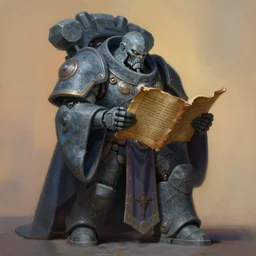 painting of stone golem as a cloaked tech priest reading old scriptures about long lost forgotten knowledge, adeptus mechanicus, cybernetic enhancements, zdzislaw beksinski, lewis jones, dariusz zawadzki, wayne barlow, warhammer 4 0 k, cold hue's, warm tone gradient background, concept art, digital painting