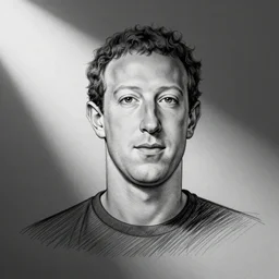a scribbled image of Mark Zuckerberg, linear illustration, black and white