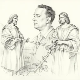 linework construction lines preliminary vine charcoal underdrawing of tom hanks, by james gurney, michelangelo, da vinci