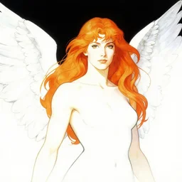 portrait of angelic warrior, vibrant hair, strong line, vibrant color, beautiful! coherent! by frank frazetta, high contrast, minimalism