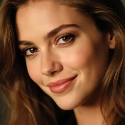 a closeup, 4 5 mm, detailed photograph of a woman looking at camera with a seductive smile, half jessica alba half nathalie portman half scarlett johansson, beautiful low light, 4 5 mm, by franz lanting