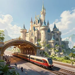 digital art of a fantasy castle that looks like a train station
