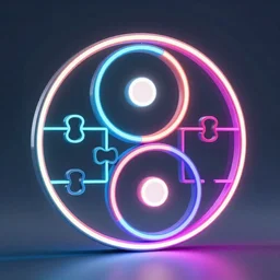 a 4 k render of a neon lineart jigsaw made of interlocked yin yangs