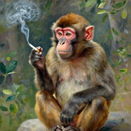 monkey smoking cigarettes in the style of renoir