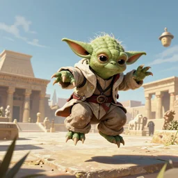 a detailed yoda disguised as ezio from assassin's creed in an action pose doing parkour, freerunning background ancient egypt, digital art, artstation hd, ubisoft concept art, concept art