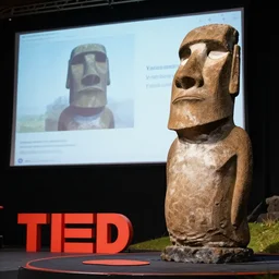 Moai statue giving a TED talk, 4k, 8K, Photo