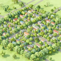 a large town filled with trees, artstation
