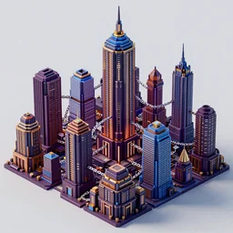 voxel art of a cyberpunk blockchain city, chains connecting blocks, blockchain, symmetry, intricate, volumetric lighting, beautiful, rich deep colors masterpiece, sharp focus, ultra detailed, in the style of dan mumford and marc simonetti