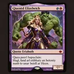 magic the gathering card, english queen elizabeth as she - hulk, octane render, artgerm, denis sarazhin, beeple, greg rutkowski, rim light, vibrant colors, highly detailed, dramatic lighting, 8 k, trending on artstation, very coherent