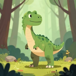 an illustration of a dinosaur 2 y 9 b in the woods, trending on artstation, central composition, very cartoon, shape focus, high detailed, by anton fadeev 3 i 8 d