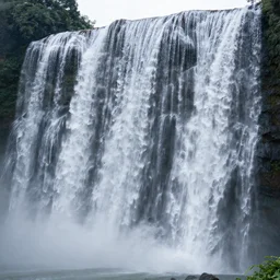 landscape photography, alien cosmic wall of waterfalls, high waterfalls and, giant beautiful radioactive waterfall, water lake filling the entire bottom of the photo, radioactive luminous substance, irradiated frogs, light reflections, cold radioactive lighting, morning hour, beautiful, kodachrome, 4 k, hd