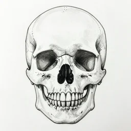 a drawing of a human skull in an art deco style centered composition