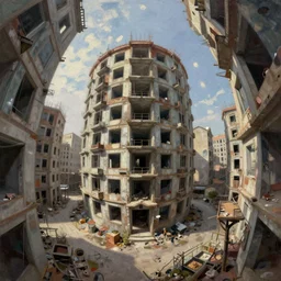 a beautiful photorealistic painting of closet urbex unfinished building city architecture by rosa bonheur, fisheye synthwave, archdaily, wallpaper, highly detailed, trending on artstation.