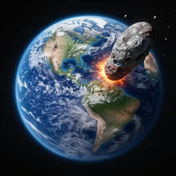 image of earth as it is being hit by an asteroid, 4k, hyper realistic,