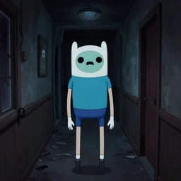 finn from adventure time, creepy, horror, off - putting, dark, hallway, photo, paranormal
