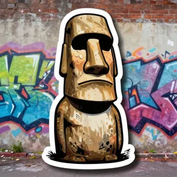sticker art, cronobreaker moai statue popart slap face caricature comic book illustration cartoon graffity street digital