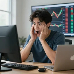 a guy freaking out looking at his stock portfolio, realistic 5 0 mm