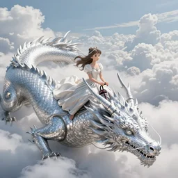 beautiful scene render that a princess ride on a huge silver white dragon back, finely detailed angelic face delicate features, in the fairyland surrounded by white clouds, perfectly shaded, atmospheric lighting, style of makoto shinkai and peter mohrbacher, studio ghibli. artgerm, karol bak, beeple, animation style, 8 k hd, ultra wide angle, hyper detailed