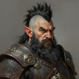 perfectly - portrait of a dwarf warrior character with a black mohawk and huge beard, intricate, highly detailed, digital painting, loose brush strokes, realistic shaded lighting, artstation, concept art, smooth, sharp focus, illustration, realism, oil painting, unreal engine 5, 8 k, art by sam spratt and peter mohrbacher