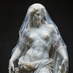 a delicate renaissance evil marble sculpture covered with water veil, highly detailed transparent marble cloth, gi, global illumination, physically based rendering, photorealistic, top light, dark background