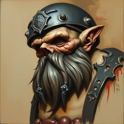 chaos dwarf smith in the style of warhammer fantasy : : head and torso oil painting