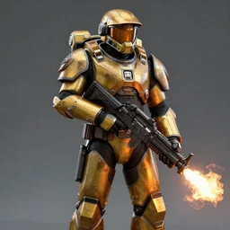 a soldier wearing a full set of hellfire advanced power armor and holding a flamethrower, 3 d render, octane, ray tracing, ultra detailed, photorealistic, high resolution, 8 k