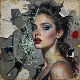 glamorous and emotional divine mindblowing, detailed mixed media collage with canvas texture in style of contemporary art, punk art, realism, realistic photo, expressionism, masterpiece, spectacular quality, intricate oil details, broken glass photo, torn paper intricate texture, large cracks, liquid glue spots, high contrast