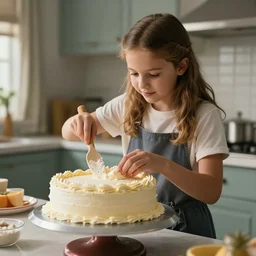 hyperrealistic photo made by professional photograph of girl teenager 2 2 years old that cooks huge cake for her boyfriend, intricate details, photoshop edited, instagram filter, improved lighting, cinematic shot, vfx, movie, netflix, hdr