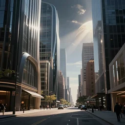 beautiful picture by albert kiefer of a city street on a planet with amazing sleek architecture, ultra detailed, elegant and graceful, trending on artstation, dramatic lighting, light rays and shadows, octane render directed by christopher nolan