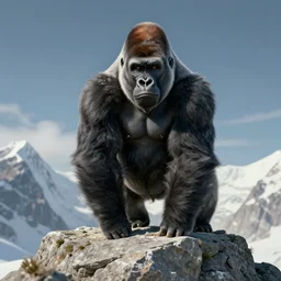 A gorilla on top of mount everest, digital art, trending on artstation, highly detailed