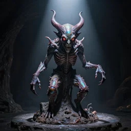 spawn is infested with a lovecraftian demon, puppet, spotlight, iridescent