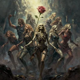 an epic fantastic realism comic book style painting of a dream we all share, where death knows no bounds, where life is a fading rose, and where we all are free, cinema 4 d, hd, dynamic lighting
