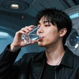 j - hope rap monster, photo close, instagram, drinking a glass of water, spaceship