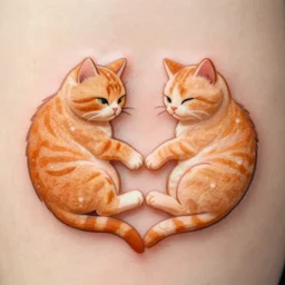 cute tattoo two cats lying in the shape of a heart, one of orange and white the other is brown striped, neotraditional modern, instagram highlights, flash sheet, colorful