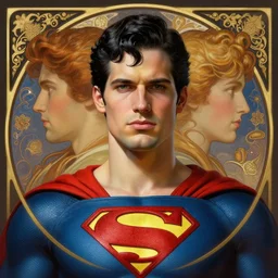 symmetry!! front - faced portrait of superman, intricate, elegant, highly detailed, my rendition, digital painting, artstation, concept art, smooth, sharp focus, illustration, art by artgerm and greg rutkowski and alphonse mucha