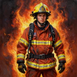 a hyper realistic painting of a young fire - man, all body covered with a fire, by jeffrey smith, by andrea kowch